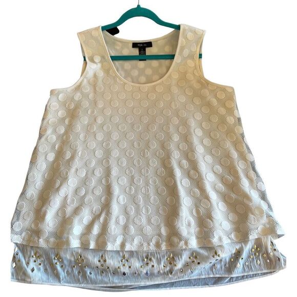 Style & Co Cream Lace Polka Dot Tank Top Layered Chiffon Size L - Picture 3 of 11